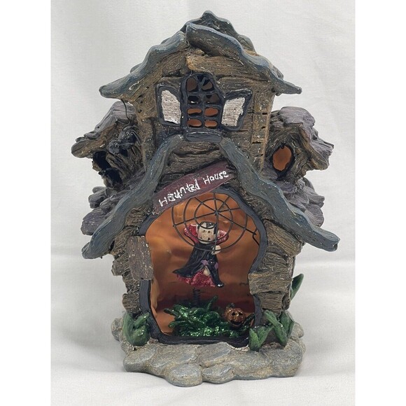 VINTAGE HALLOWEEN HAUNTED BAT HOUSE Ceramic Candle Holder  RARE - Picture 1 of 16